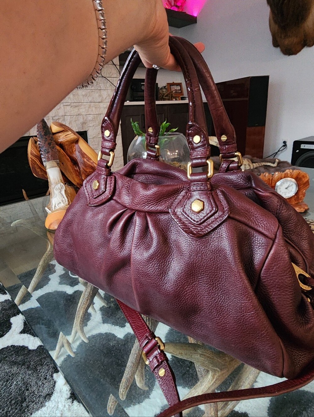 Marc Jacobs Plum Leather Satchel with Gold Hardware - Picture 3 of 7